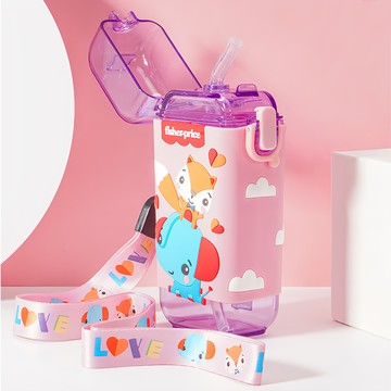 fisher-price 費雪 立體3D圖案矽膠包覆方形兒童用吸管水壺  1個  280ml  紫色
