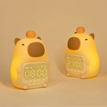 卡皮巴拉鬧鐘學生臥室床頭伴睡鬧鐘燈USB充電智能LED數顯電子時鐘