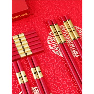 中國紅色筷子防滑防燙耐高溫家用高檔婚慶喜字筷龍鳳喜過年合金筷