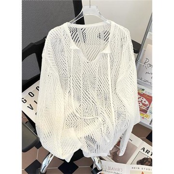 小眾設計感鏤空純色毛衣男士春夏新款高級感針織cleanfit長袖t恤