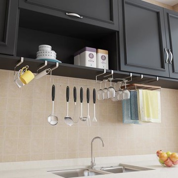 廚房用品櫥柜吊柜下掛架304不銹鋼置物架 免釘收納架砧板酒杯架子