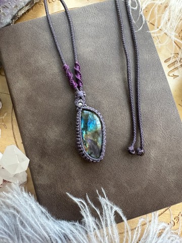 CSP94 簡約民族風 蠟線編織 拉長石 項鍊 (可調長度)