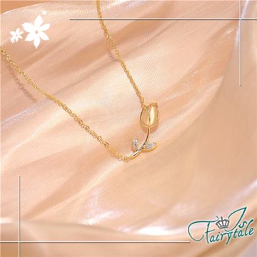 【伊飾童話】光澤鬱金香＊貓眼石水鑽典雅項鍊