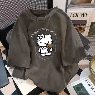 ✨臺灣出貨✨【48小時內發貨】純棉短袖t恤男女情侶新款美式洋氣小衆趣味Kitty夏季寬鬆半...