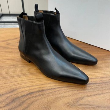 靴子女2024新款小眾平底切爾西靴女尖頭磨砂小裸靴真皮平底短靴女