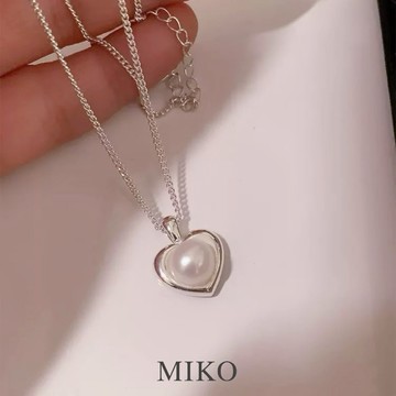 MIKO 925純銀 淡水珍珠愛心項鍊｜輕熟風氣質｜抗敏鎖骨鍊｜純銀項鍊 純銀飾品N0006