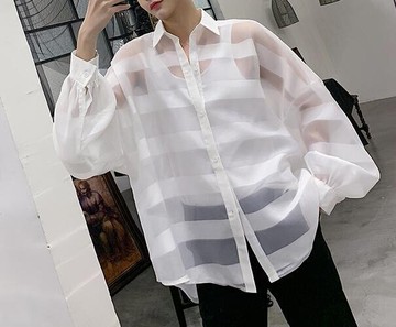 FINDSENSE 品牌 2019 春季 新款 寬鬆  潮流  個性 社會 男青年長袖 透視裝 免燙 襯衫 復古 氣質