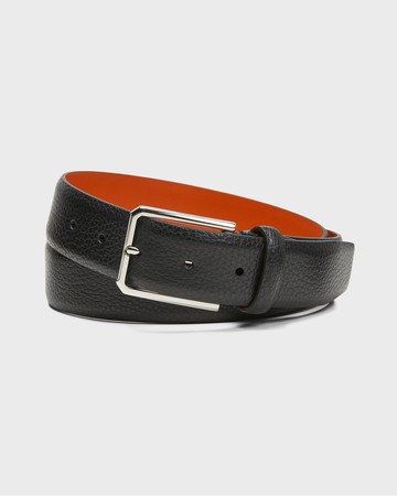 Men's Rectangle Buckle Grained Leather Belt