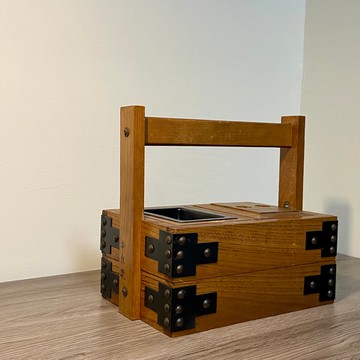 昭和時期 老式木質喫菸手提配件箱 菸灰缸