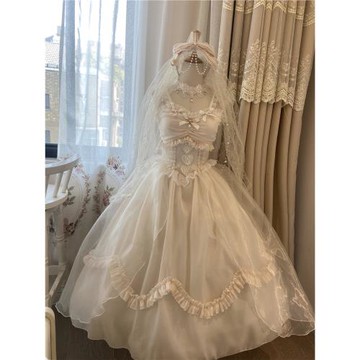 2023逗醬原創Lolita公主殿下花嫁大裙擺吊帶婚紗蝴蝶結拖尾連衣裙