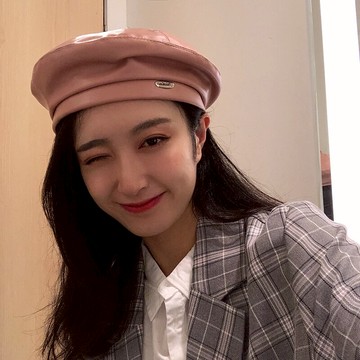 粉色PU皮質貝雷帽女八角南瓜帽子韓版百搭可愛復古英倫蓓蕾畫家帽1入