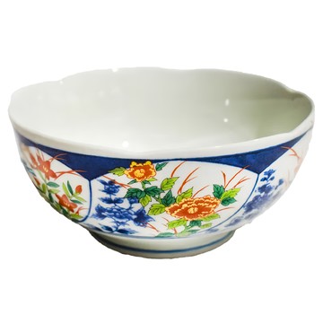 13缽-日本製 陶瓷碗 寬13.2cm 高6cm 容量390mL  花卉圖案 白色  1個