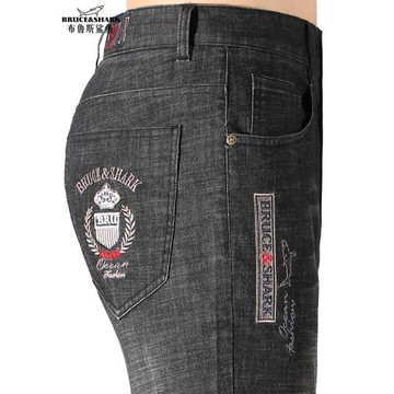 夏季新款男士刺繡牛仔褲直筒男薄長褲布魯斯鯊魚大碼潮牌寬松褲子