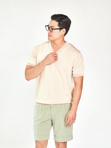 Washable V Neck Knit Top_Beige
