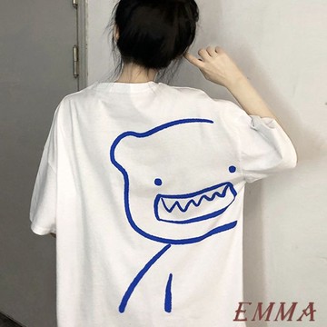 胖mm白色短袖T卹女款  夏季新款趣味大碼150公斤  寬鬆打底衫上衣女潮流氣質百搭簡約通勤韓版圓領短袖T恤 上衣ins
