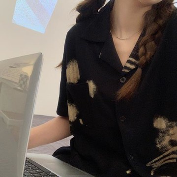 韓國高級感個性睡衣女純棉開衫夏款暗黑風ins兩件套薄款家居服男