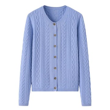 圓領加厚100純山羊絨衫女開衫毛衣秋冬寬松大碼顯瘦休閑毛衫E2334