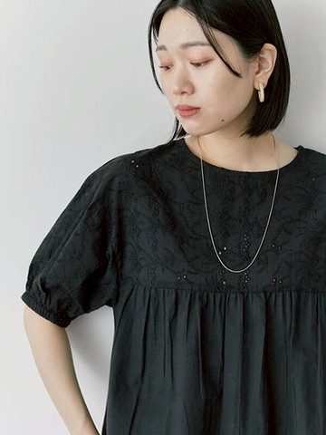 印度風花圖刺繡泡泡袖圓領襯衫(0F000773310) - Samansa Mos2 blue