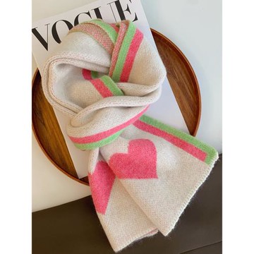 可愛撞色女冬季長款毛線針織圍巾