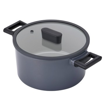 PN豐年 Mare Heatpot IH感應深型雙柄鍋含蓋組 24cm  黑色 灰色  1組