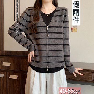 假兩件針織雙頭拉鍊條紋上衣 F【716317X】【現+預】☆流行前線☆