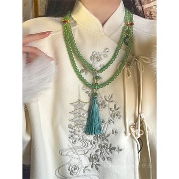 國風紅色串珠子流蘇項鏈新中式長款斜挎鏈輕奢毛衣鏈古風旗袍配飾