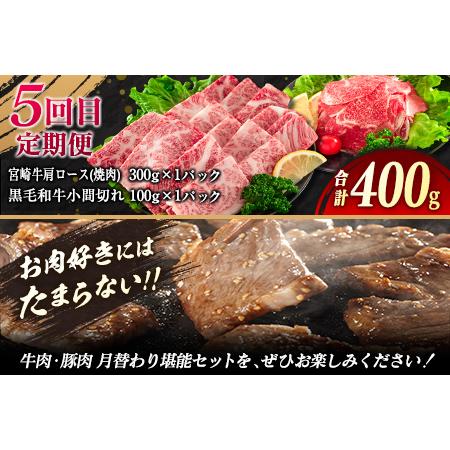 ふるさと納税 5か月 お楽しみ 定期便 牛肉 豚肉 月替わり 堪能 セット 総重量5.6kg 肉 牛 豚 国産_I25-23-A 宮崎県日南市