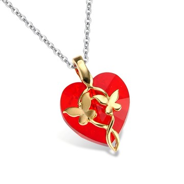 【Giumka】 項鍊．蝶舞翩翩．採用施華洛世奇元素水晶元素．紅色