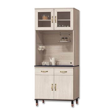 Boden-西菲2.7尺黑色石面收納高餐櫃/碗盤櫃/電器櫃(上座+下座)-81x41x202cm