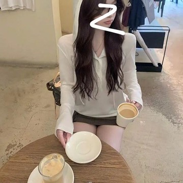 胖胖美依 長袖T卹 打底衫 連帽T恤衫 上衣 S-XL新款領鬆弛針織連帽長袖t卹-9237.