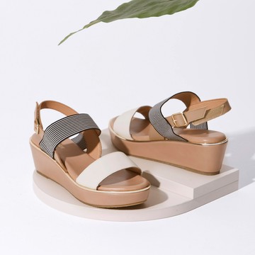 芯太軟 海軍風撞色織帶厚底楔型涼鞋 白 (202861)