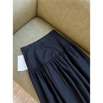 日韓外貿尾貨剪標女裝~GAO端小眾中高腰細褶拼接亞麻半身裙女
