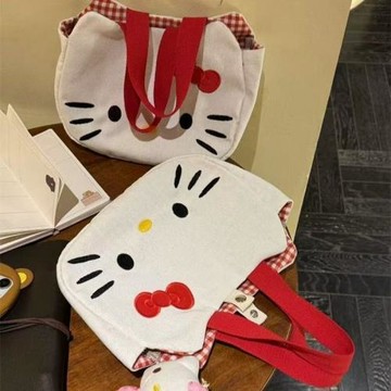2026新款可愛Kitty帆布袋卡通上班通勤包包手拎包女大容量手提包