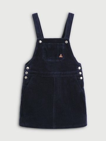 女童裝 小熊刺繡方領吊帶洋裝-海軍藍