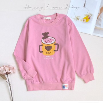女大童 粉嫩可愛馬克杯小熊長袖上衣 秋冬童裝 大童上衣 大童長袖 女童長袖 女童上衣 秋冬上衣