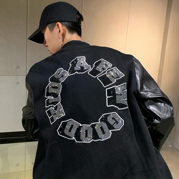 燙鉆刺繡棒球服男春秋季薄款ins潮牌美式夾克外套百搭情侶款外套