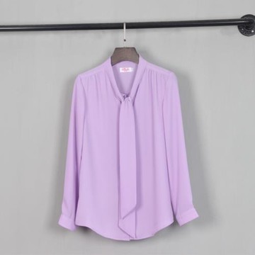 大碼飄帶長袖薄雪紡衫女 2022年春夏新款通勤辦公女人蝴蝶結襯衫