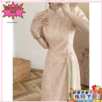 ✨桃園出貨 新中式蕾絲連衣裙女夏季新款氣質改良拚接設計感高端中長款旗袍裙 YRRS