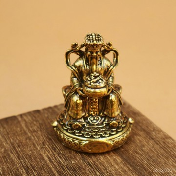 🙏🏻紫南宮過爐 開光🔥複古黃銅元寶財神爺神像桌麵裝飾小擺件佛像金屬工藝品文玩擺件 FO3M