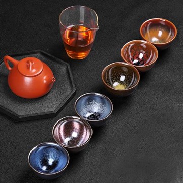 建盞茶具套裝家用一口杯天目盞六色杯6只禮盒裝功夫小茶杯茶盞杯