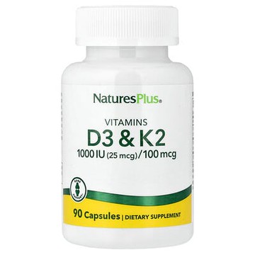 NaturesPlus, 維生素 D3 和 K2，90 粒膠囊