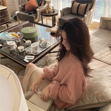 很仙的v領軟糯羊絨針織毛衣女加厚冬寬松慵懶復古風外穿溫柔日系