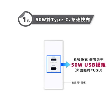 EZ CHARGER 國際牌(R)Panasonic(R)省空間一孔白色面板--磐石50W USB(C+C)