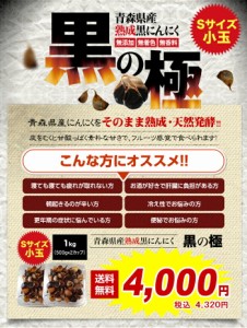 黒にんにく青森県産熟成黒にんにくS玉1kg（500g×2カップ）