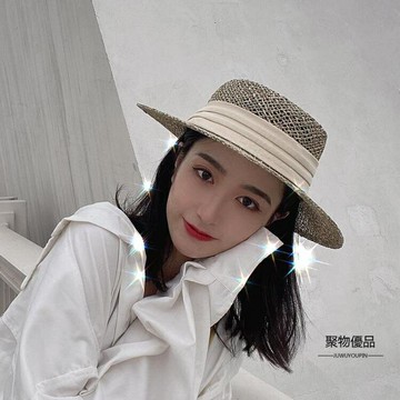 平頂草帽女式夏透氣復古優雅沙灘出游遮陽爵士禮帽【聚物優品】
