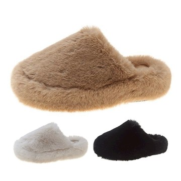 白鳥麗子 [現貨快出] 居家外出兩穿 舒適素面毛毛厚底穆勒拖鞋