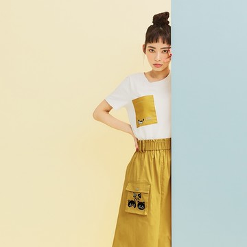 【Dailo】出口貓咪口袋印花-女短袖上衣(三色/版型適中)