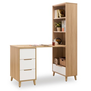 時尚屋  肯詩特烤白L型書桌一抽書櫃組 寬163.3x深60.7x高182cm