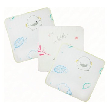 PiYOPiYO 黃色小鴨 雙層水洗印花手帕組 100%棉 3入 新生兒適用  30 x 30cm  粉色  1組