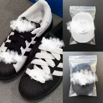 臺灣🚍8H出🉑新款三葉草寬鞋帶適用2.0貝殻頭蝴蝶結鞋帶黑白鞋帶扣
